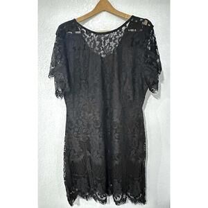 MSLG Black Lace Wedding Guest Dress Short V-Back Zipper Closure Women's XXL -NEW